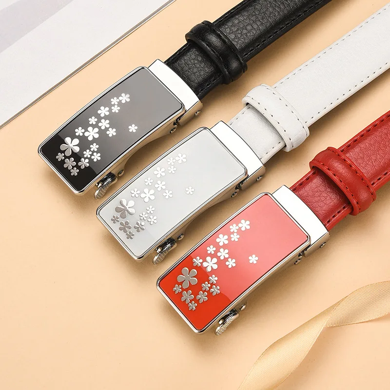 Red Automatic Buckle Belt Women's Fashion Belts White Black Cinturon Female Waistband 90cm-120cm