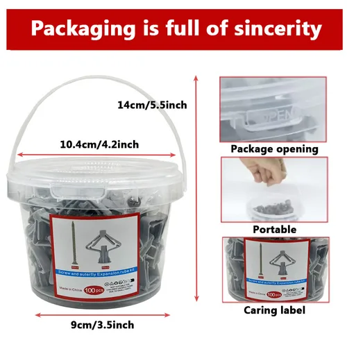 Imagen 2 del producto Kit de anclaje para paneles de yeso, 100 Uds., anclas de pared huecas, tapones para placas de yeso, tornillos, tubo de expansión de mariposa, juego de 50