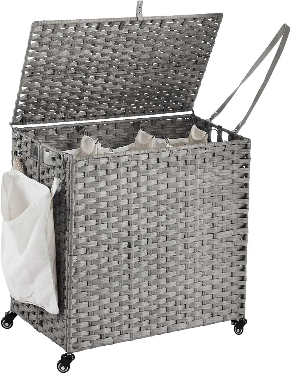 

Laundry Hamper with Wheels, 39.6 Gallon 3-Section Rolling Clothes Basket with Lid, Grey
