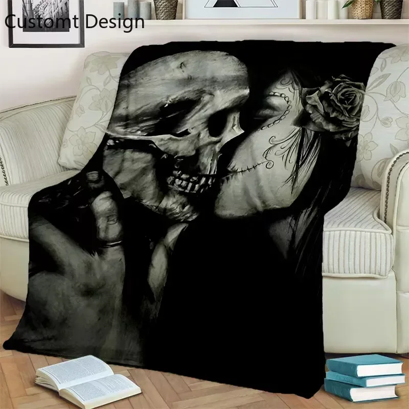 Lover Black Horror Female Skull Dead Girl Gothic Blanket,Soft Throw Blanket for Home Bedroom Bed Sofa Picnic Travel Office Cover