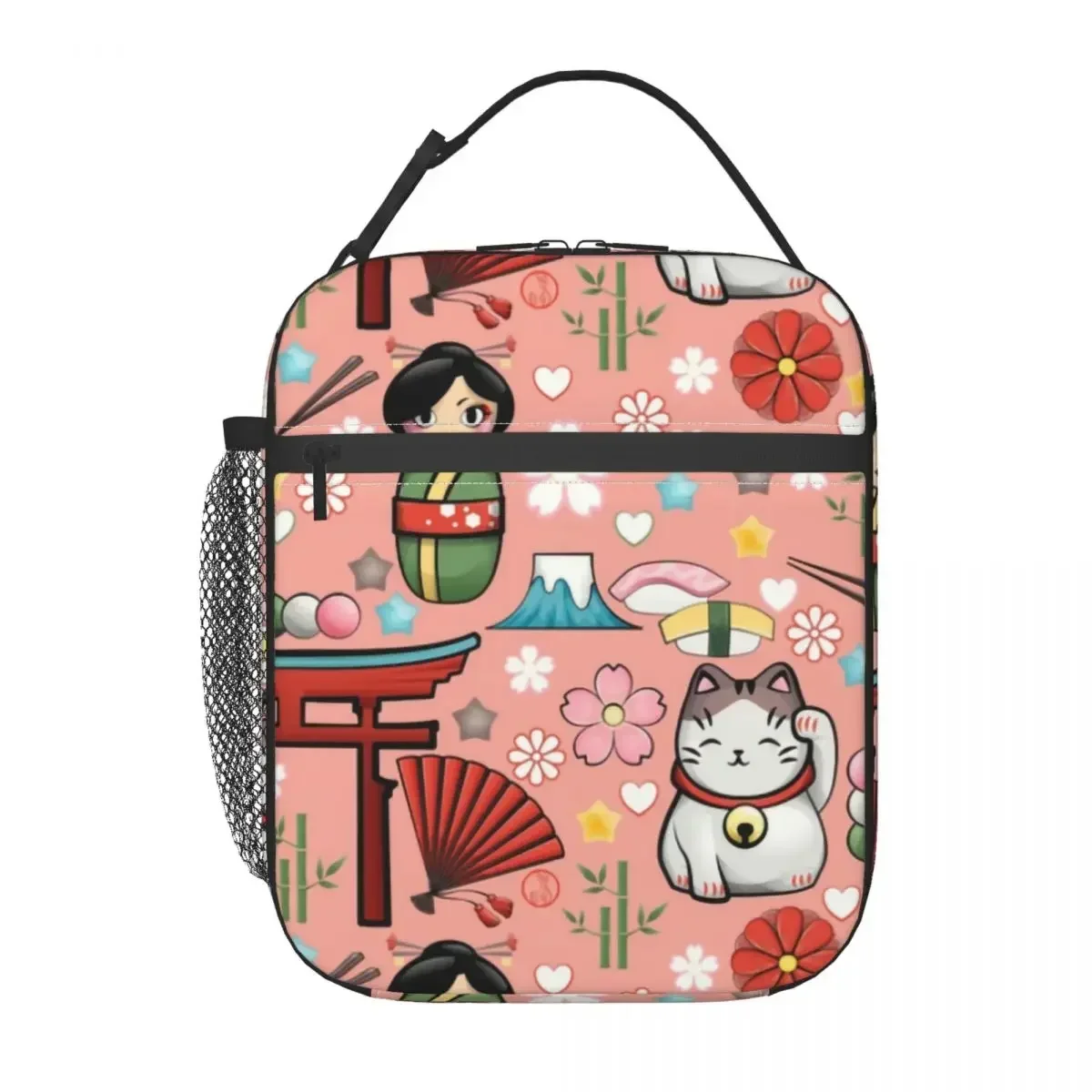 Japanese Maneki Neko Insulated Lunch Bag for School Office Geisha Kokeshi Doll Resuable Cooler Thermal Lunch Box Women Children