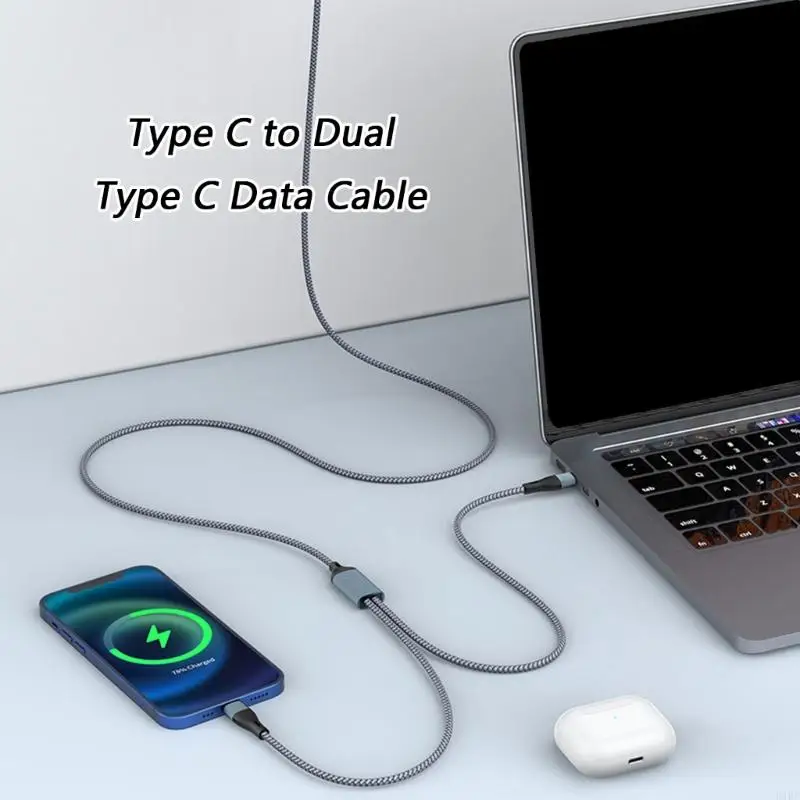 كابل شحن من 1 إلى 2 منفذ USB C PD100W نايلون جديلة بطول 130 سم K1KF #6