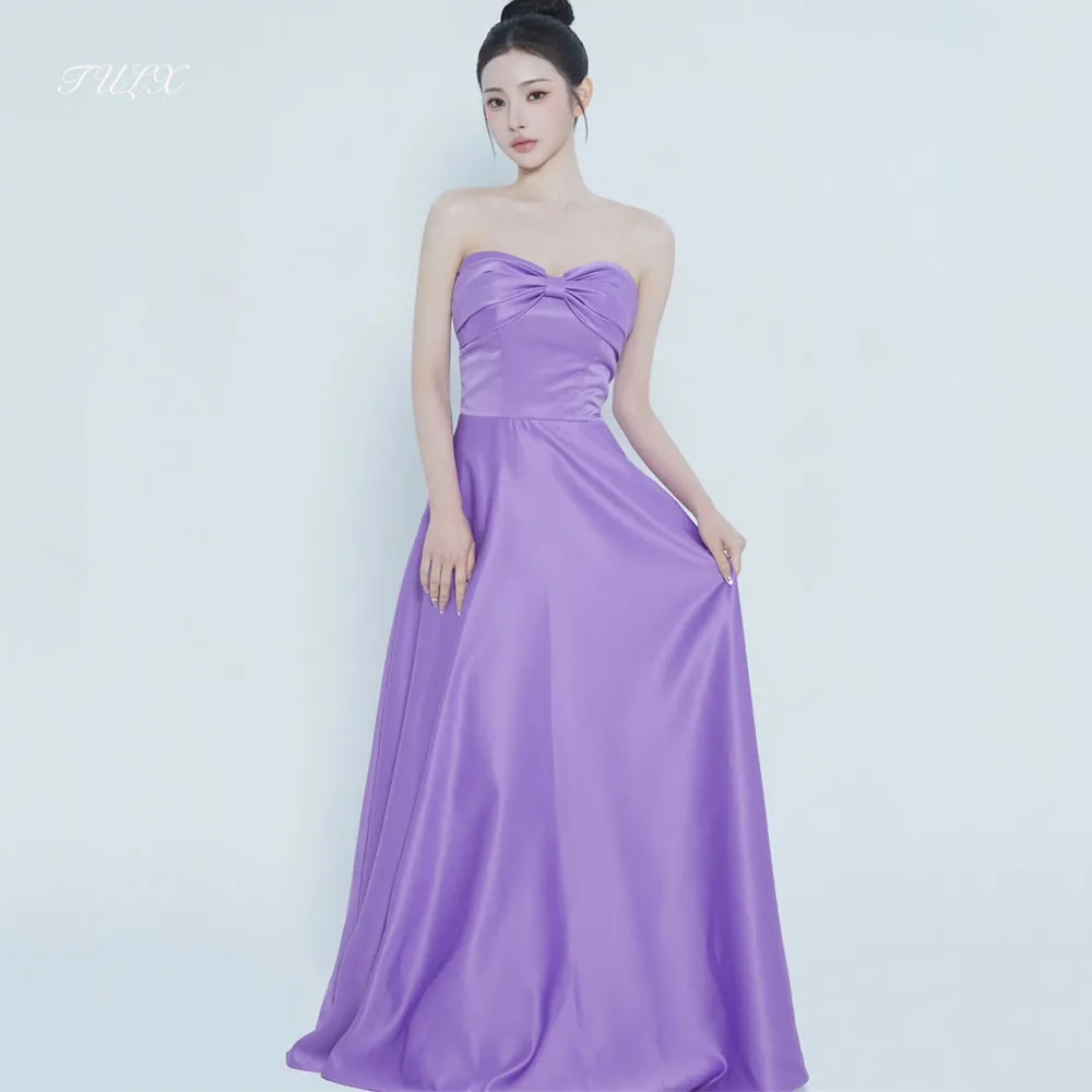 

TULX Fairy Satin Evening Dress Korea Wedding Photo Shoot Blue Sweetheart Sleeveless A line Long Party Dress Corset Customized
