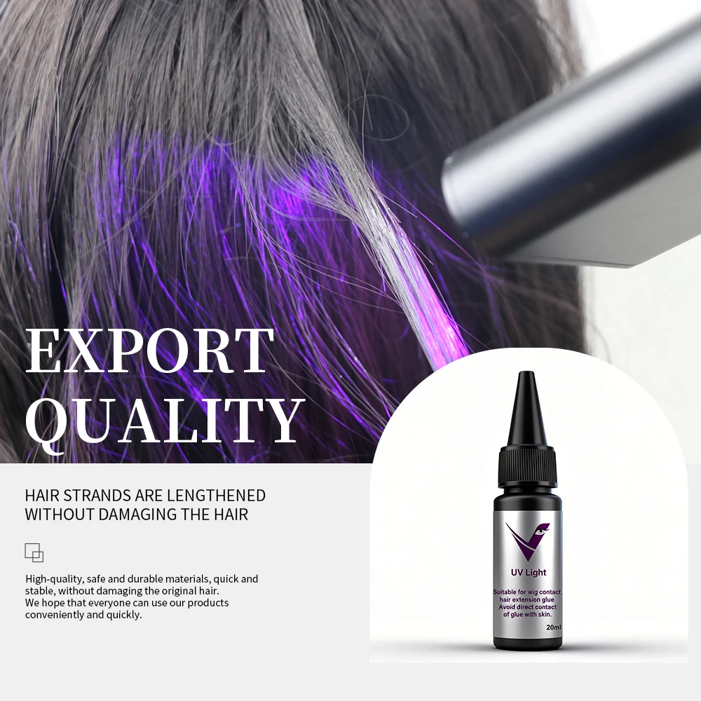 UV Hair Extension Glue Kit V Light UV Bonding Glue & Dry Glue Remover Clear Invisible Hair Extension Adhesive