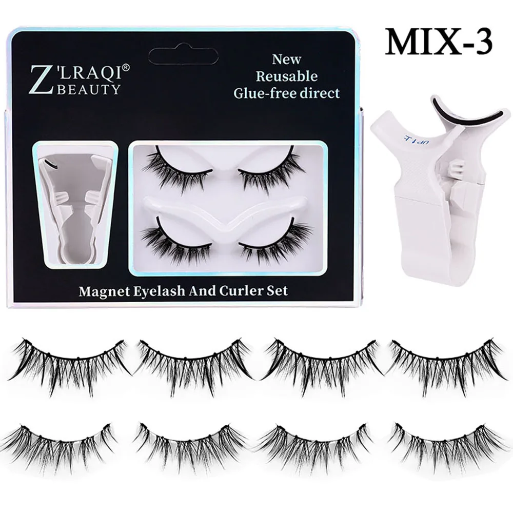 Pestañas postizas 3D sin pegamento, extensiones naturales reutilizables, conjunto de Clip magnético, rizador de pestañas, maquillaje de ojos para mujer