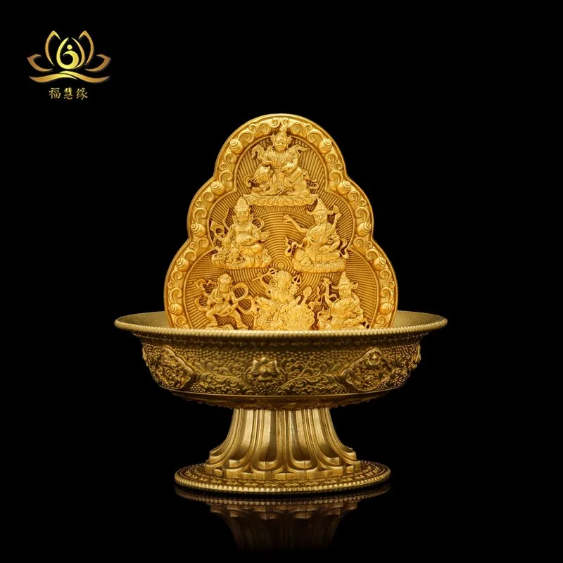 Pure copper with a base, suitable both indoor and outdoor use, for offering to the Yellow God of Wealth, Tibetan offerings,