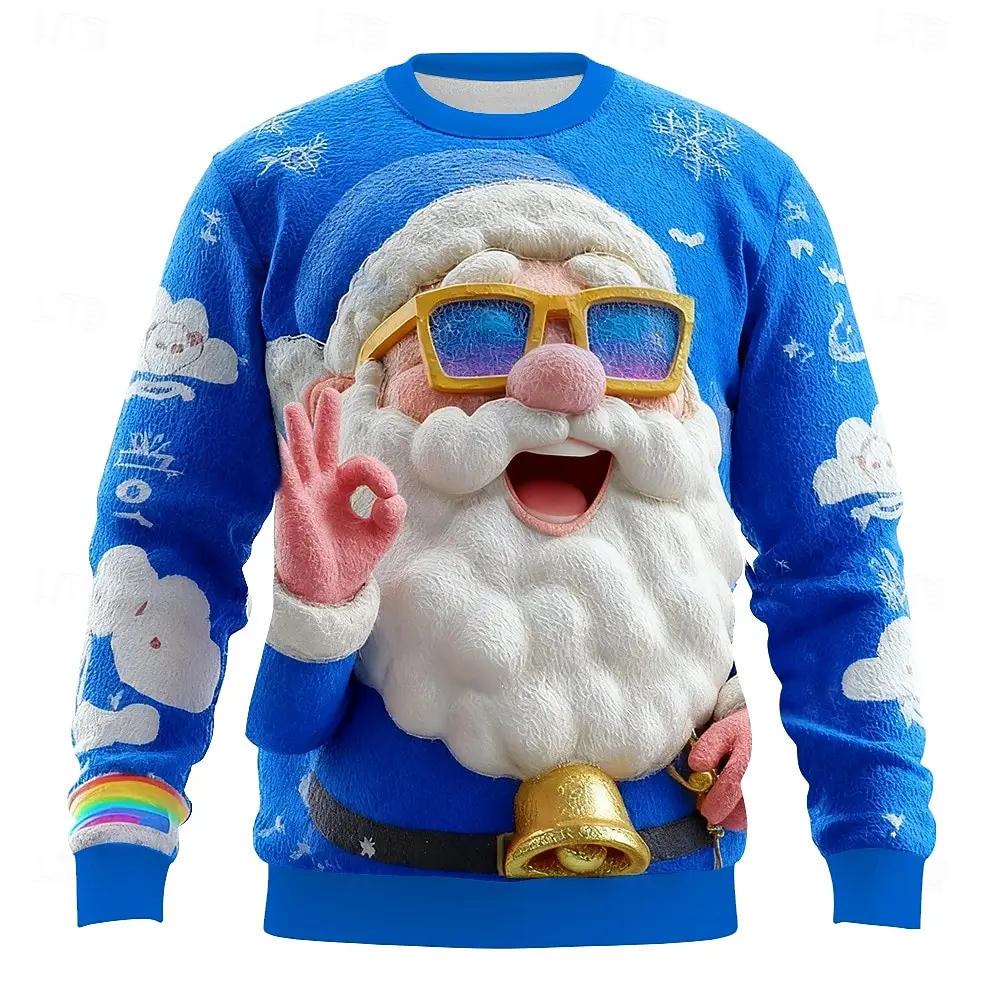 Christmas-themed Men's Santa Claus Print Casual Crewneck Sweatshirt Holiday Vacation Party Long-Sleeve Top All-Season Pullover