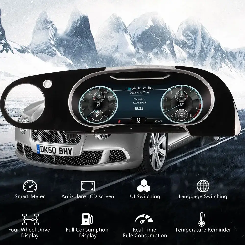 12.3'' Full LCD digital Instrument Cluster For Bentley Flying Spur Continental GT 2012-2017 CarPlay Speedometer,Dashboard,Gauge