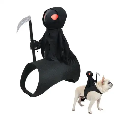 Creative Dark Harvest Knight Dog Costume Anime Cosplay Pet Halloween Riding Outfit Clothes Skeletons Dog Costumes for Medium ﻿