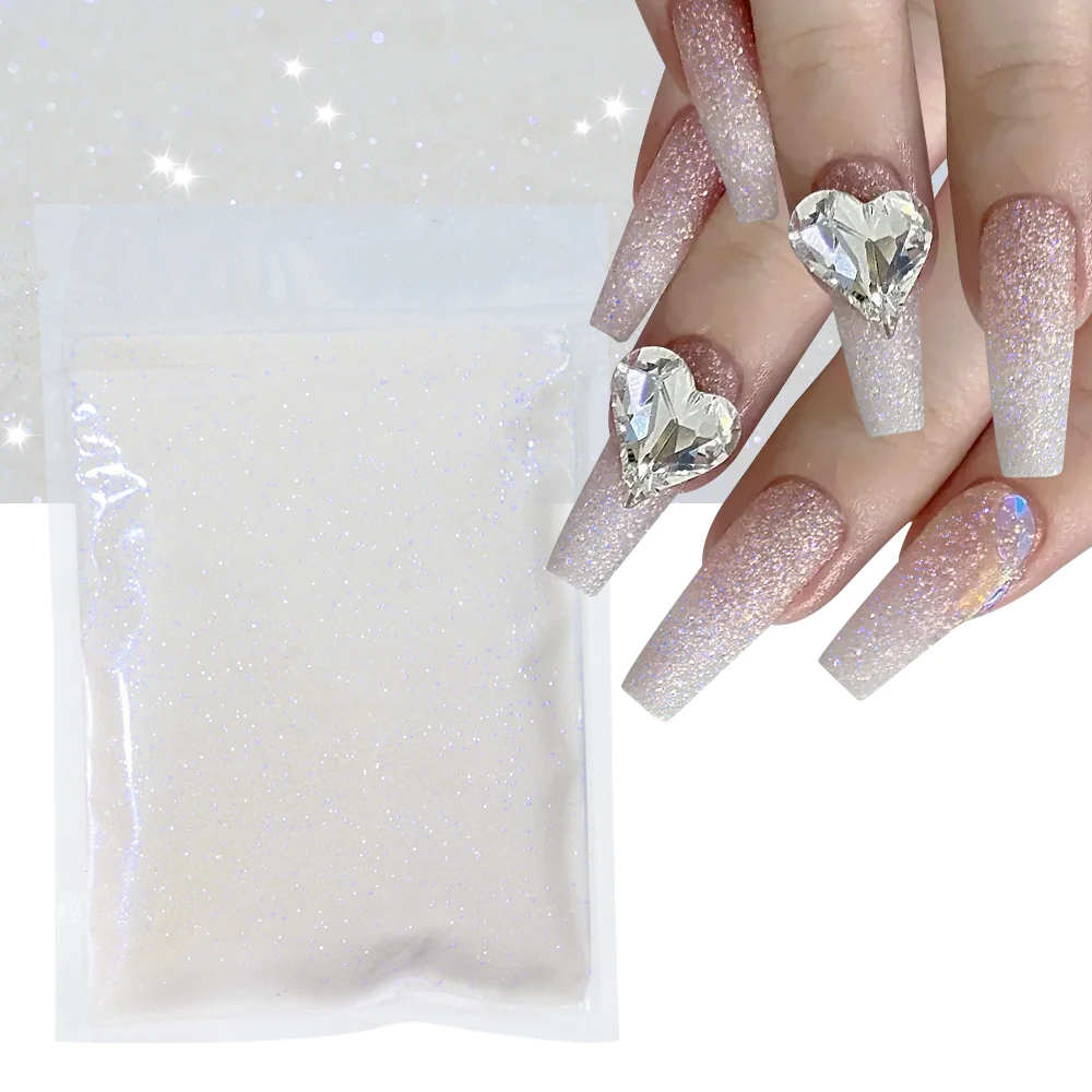 

10g/Bag Laser White/Black Starlight Nail Art Powder Sparkly Matte Sugar Chrome Pigment Holographic Manicure Decor Polish Dust #&