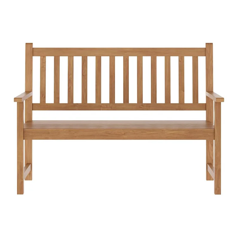 Commercial Grade Indoor Outdoor Patio Acacia Wood Bench 2-Person Slatted Seat Loveseat For Park