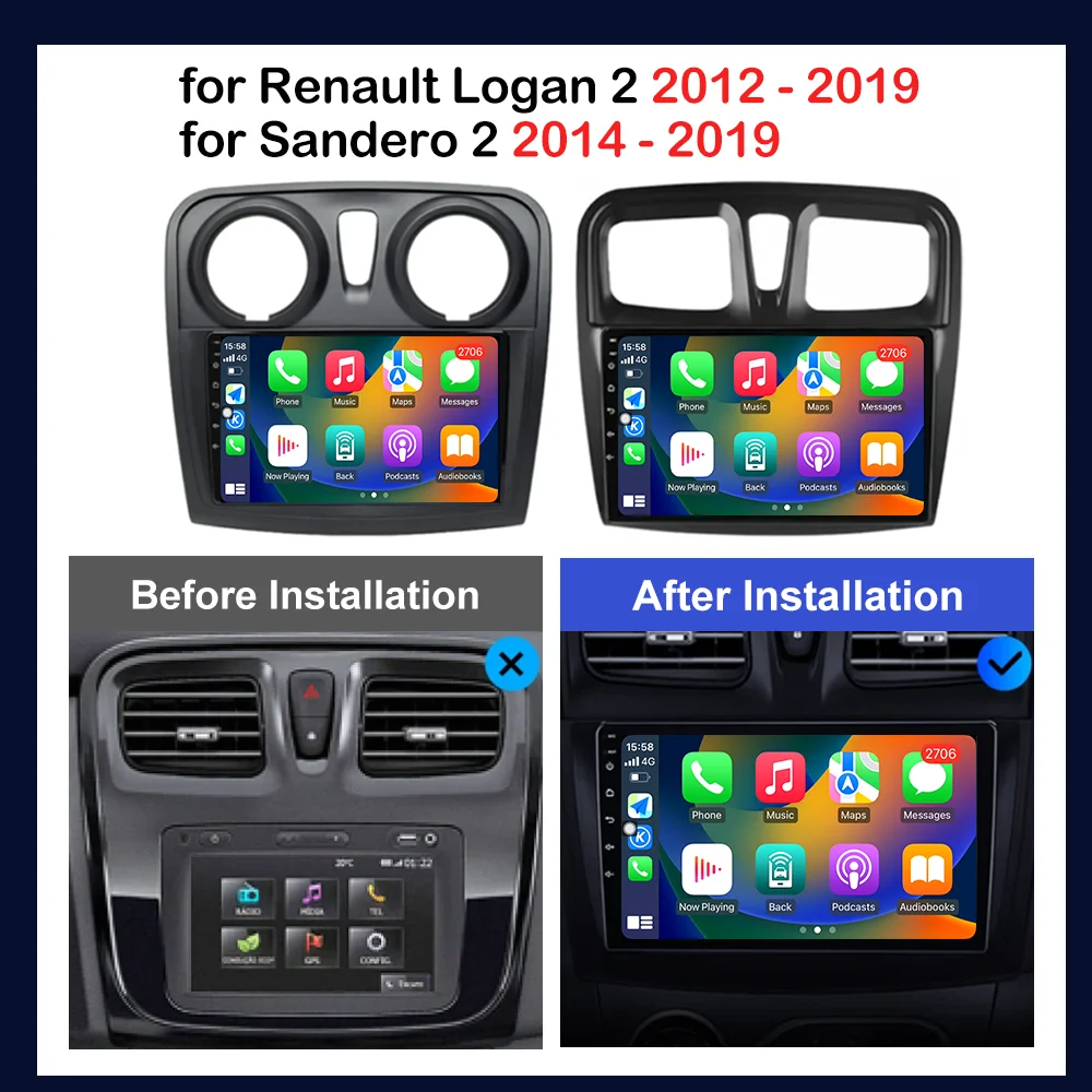 Android OS navigace GPS pro renault logan 2 2012 - 2019 pro sandero 2 2014 - 2019 4G auto video multimediální hráč Carplay WIFI