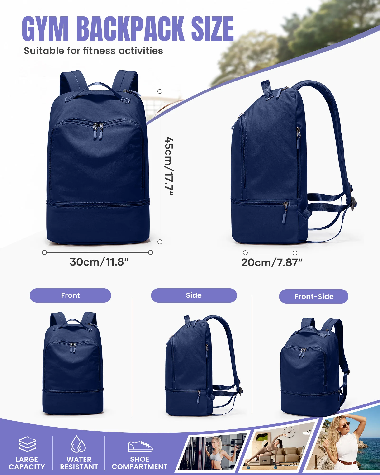 Sportrucksack, Tennistasche, Fassungsvermögen für 2 Schläger, mit Schuhfach, Reiserucksack, Sport- und Fitnessrucksack für Tennis und Pickleball. – Detail 1
