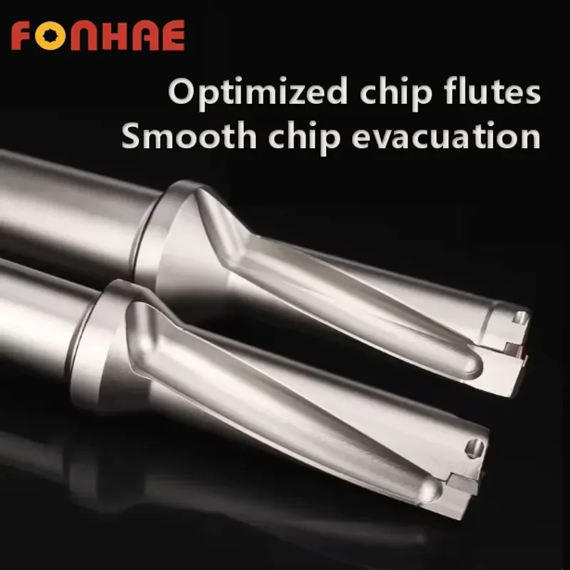 FDU series indexable drill tool straight shank, internal cooling design, compatible with C01-C05 insert, suitable for deep
