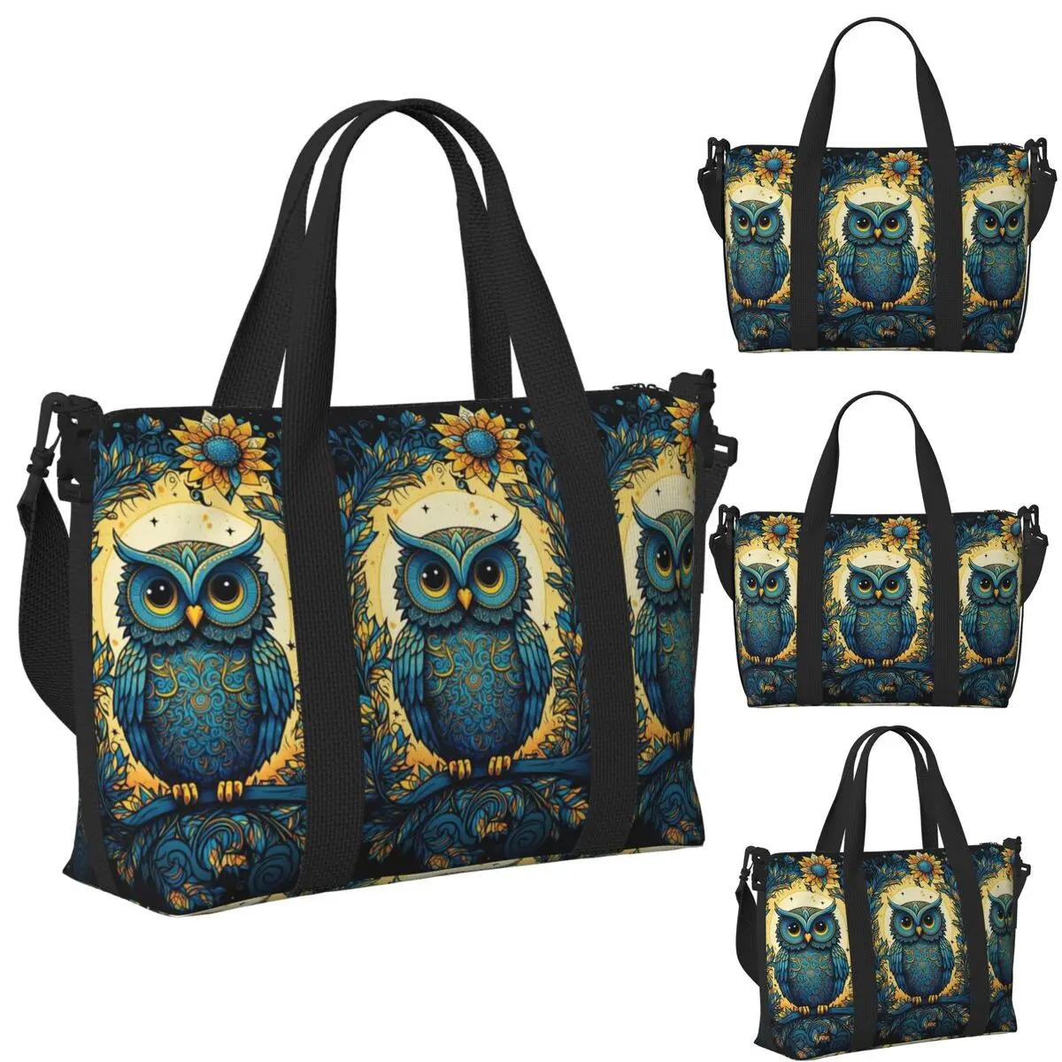 

Пляжная дорожная сумка Poetics Mandala Boho Owl, большая вместительная сумка-тоут для тренажерного зала, йоги, женская дорожная сумка для покупок