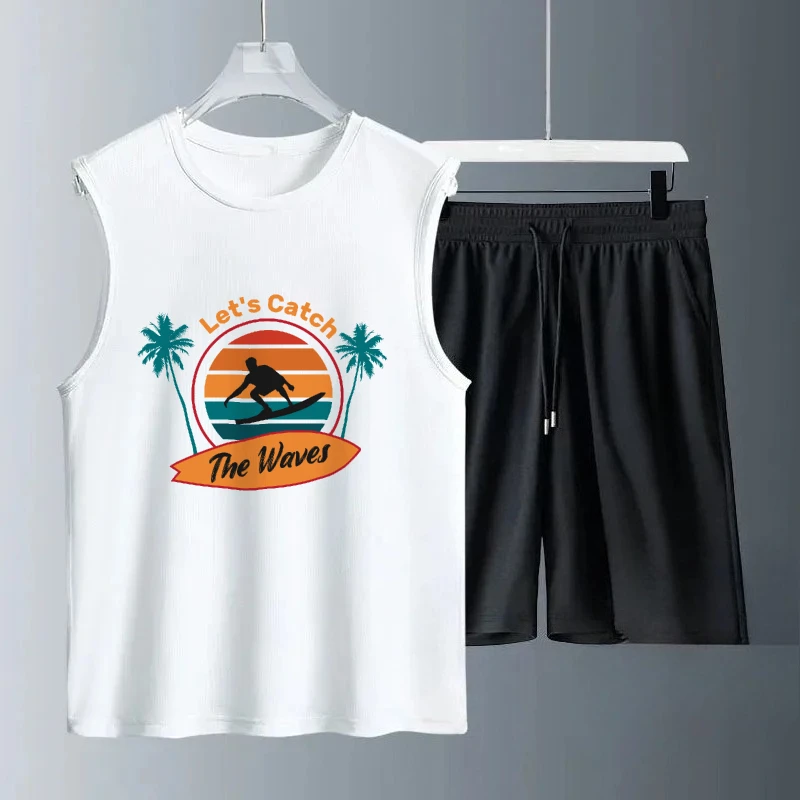 أطقم ملابس يومية صيفية لعام 2025 للرجال بدون أكمام على الشاطئ تشيس جرافيتي لركوب الأمواج مطبوعة غير رسمية مريحة وخفيفة الوزن طقم ملابس للجيم #1