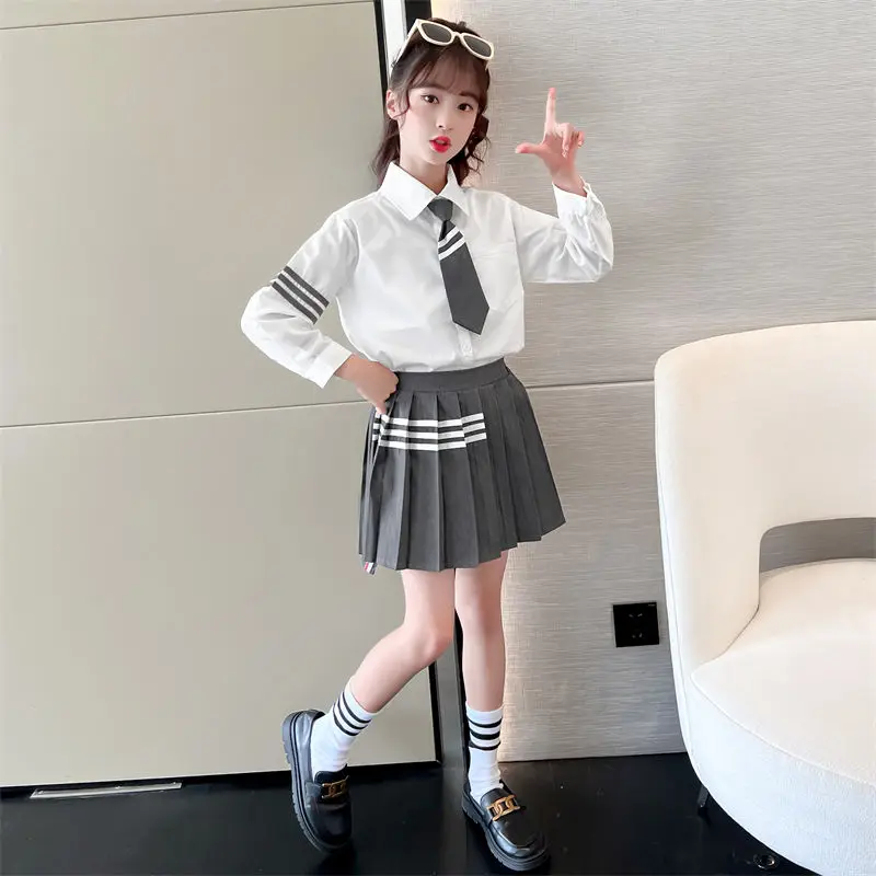 

Girls School Japenese Style Baby Uniform Suit Kids Dance Wear SetsChildren Kids Bow Blouses+Pleated Skirt Performance Clothes