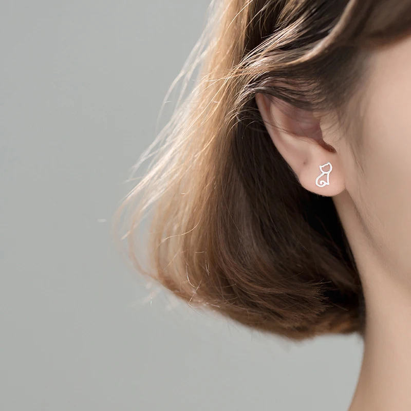 Modian gorąca sprzedaż śliczne prawdziwe 925 Sterling Silver Tiny kot zwierząt stadniny kolczyki dla kobiet srebro S925 Party biżuteria bijoux — zdjęcie 4