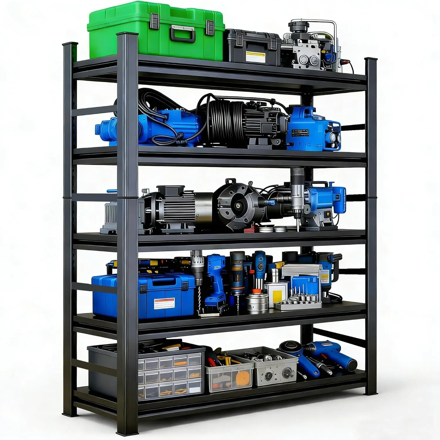 

Металлический стеллаж для гаража 72 дюйма (183 см) высотой, 5-ярусный, регулируемый, усиленный, грузоподъемность 1360 кг, настраиваемый под заказ