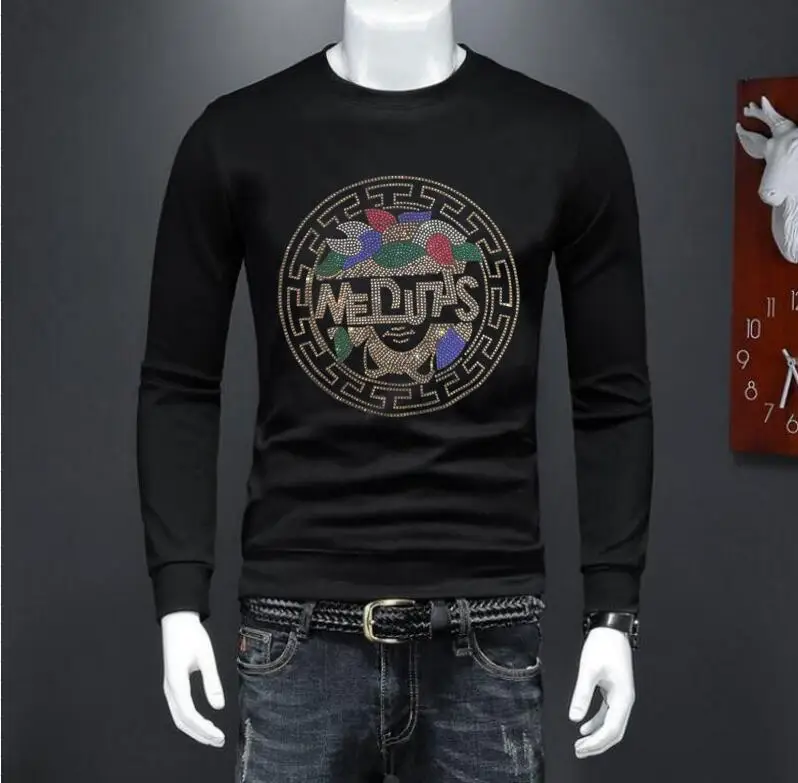 

S-4XL Designer Rhinestone for holiday asian size Brand Men Sweatshirt