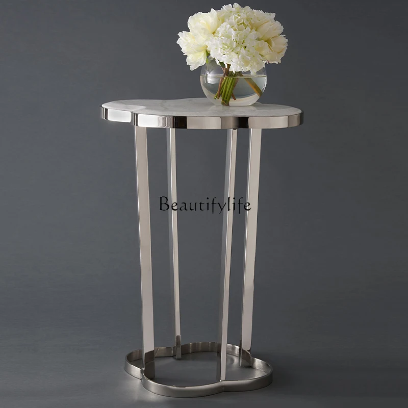 

Modern light luxury petal small side few metal champagne gold marble small table