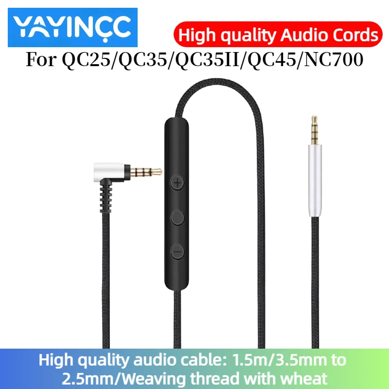 

High quality audio cable For QC25/QC35/QC35II/QC45/NC700 Headset 3.5mm to 2.5mm plug with microphone braided wire