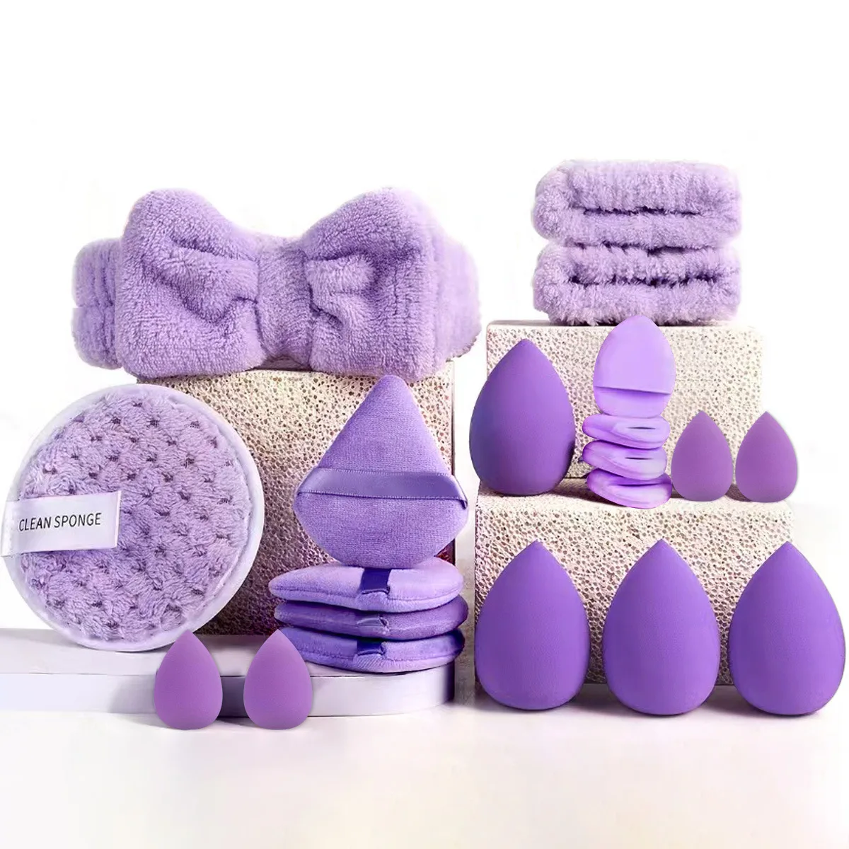 Juego de 20 piezas de combinación pequeña, mediana y grande, esponja de maquillaje esencial para principiantes, herramientas de base líquida, accesorios de maquillaje