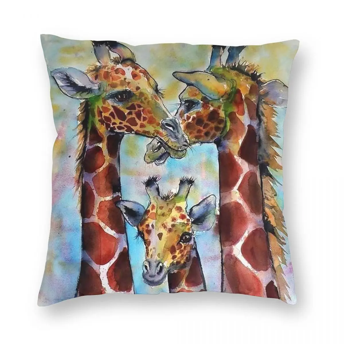 Colorful Geometry Giraffe Family Art Square Pillowcase Pillow Cover Cushion Zip Decorative Comfort Throw Pillow for Home Car
