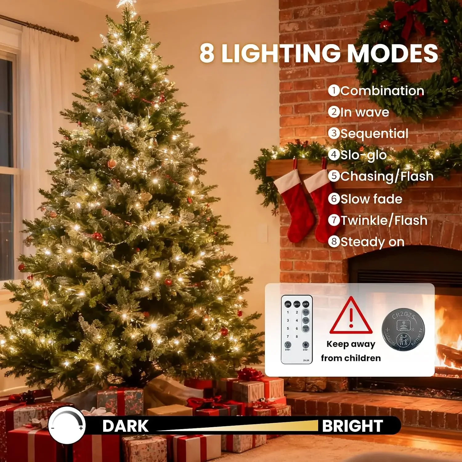 Warmlight Christmas String Lights 8 mode remote control Remote Waterproof Outdoor LED String Lights for Xmas Tree Garland Window