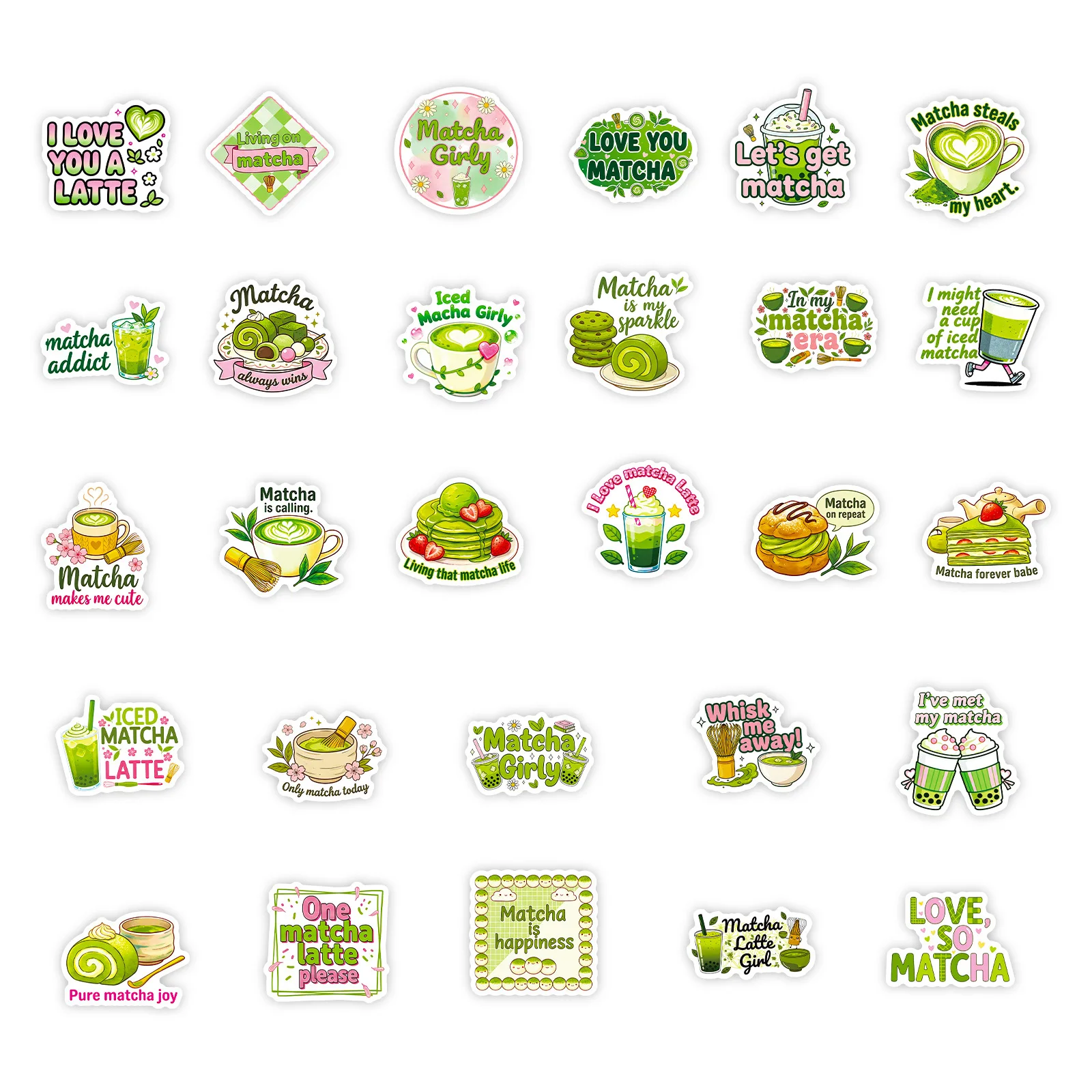 10/56PCS Matcha Style Cartoon Stickers Girls Daily Mood Text Graffiti Decoration DIY Notebook Suitcase Mobile Guitar Toys Decals