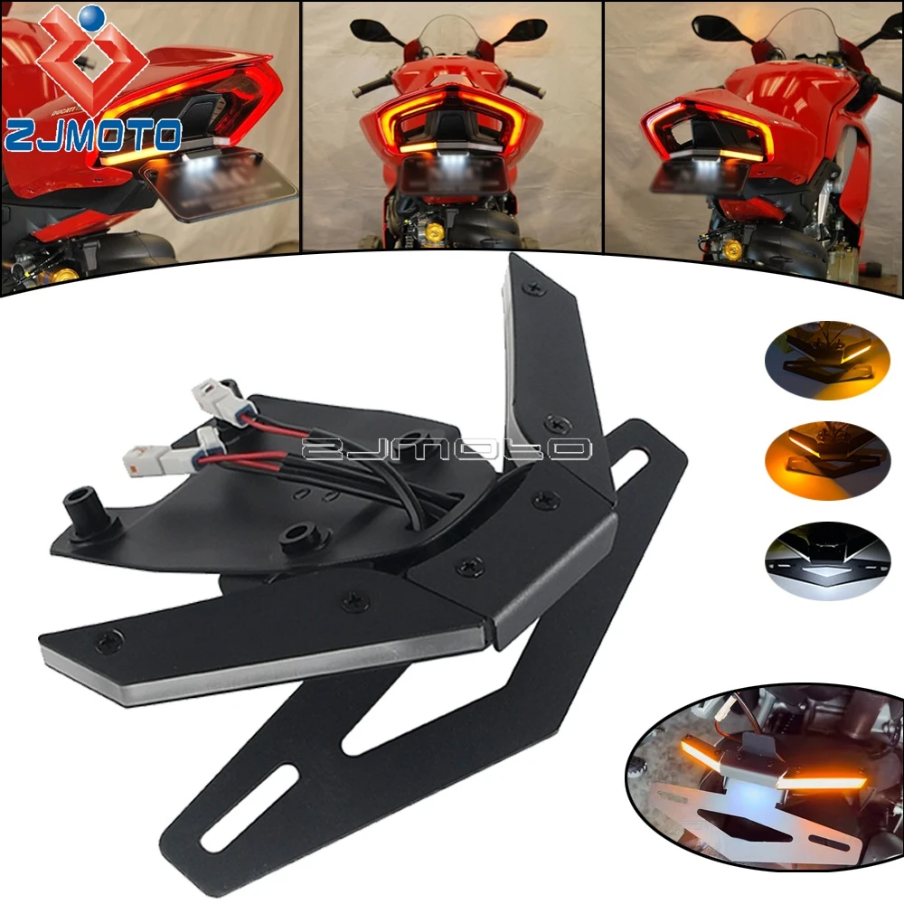 For Ducati PANIGALE V4 V4S 2025 Motorcycle License Plate Mount Holder Tail Number Plate Brack LED Light With Turn Signals Lamps