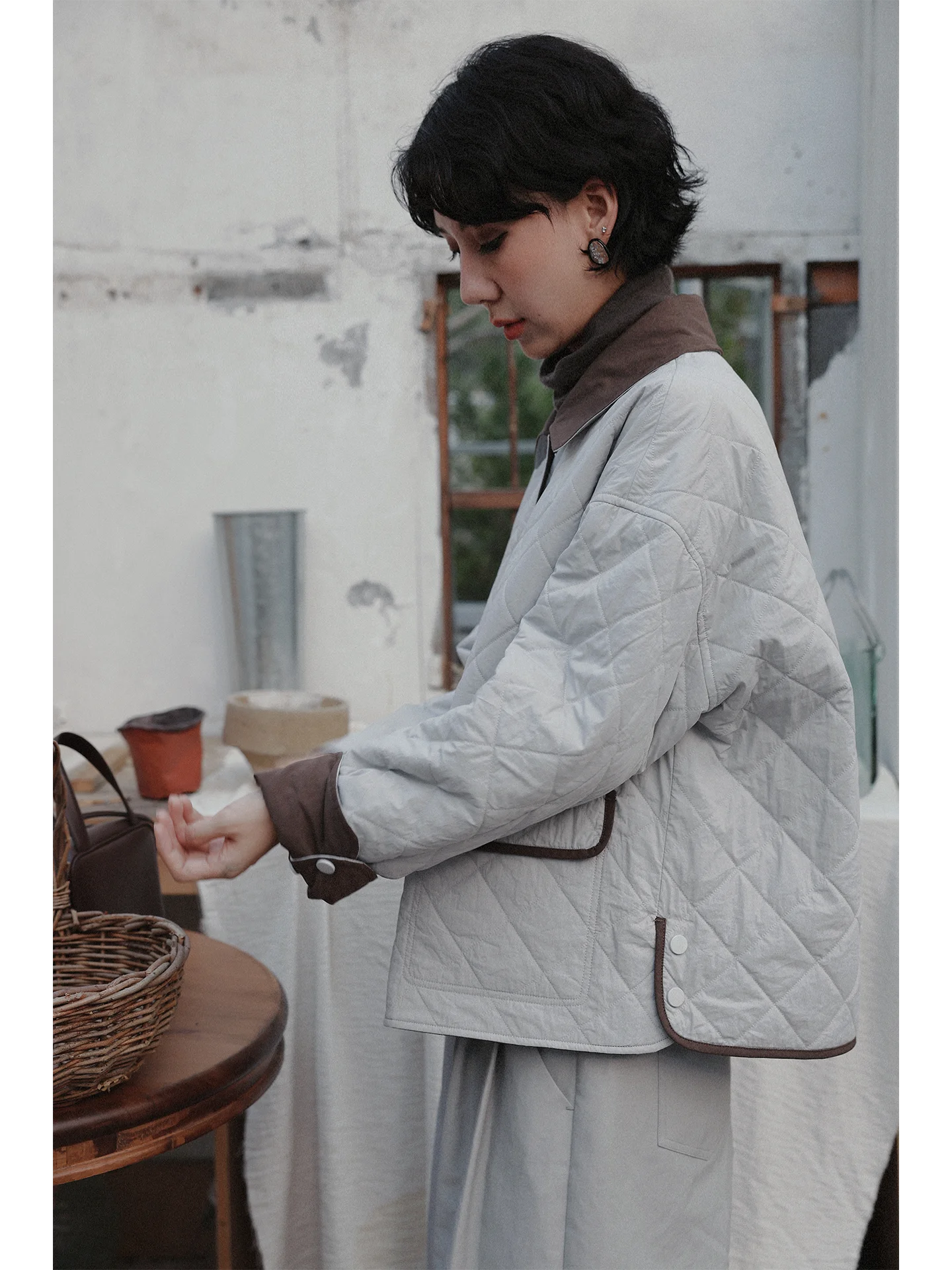 

TT Double-Sided Wear Thin Cotton Jaet Women's Autumn 2026 Diamond Pattern Cotton Coat Korean Sle Straight Cut