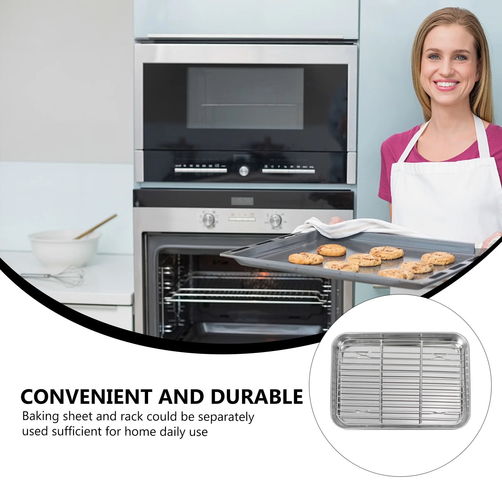 

2 Pieces Stainless Steel Baking Sheet Draining Oil Set Rectangular Heavy Duty Mirror Finish Cooling Rack Pan Tray