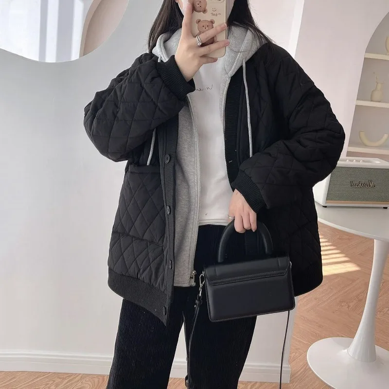 

Winter Jacket Women Coat Clothes Autumn and Winter New Fashion European and American Splicing Fake Two-piece Hooded Thickening