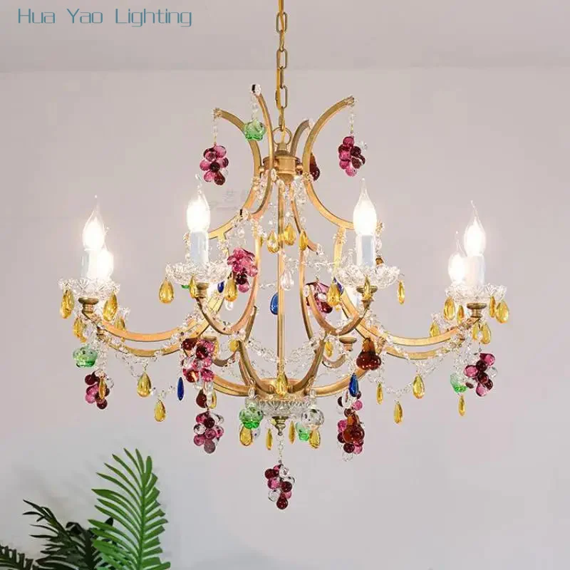 Colorful Crystal Chandelier LED pendant Light for Dressing room lustre de cristal kitchen Bar purple glass chandeliers  lighting
