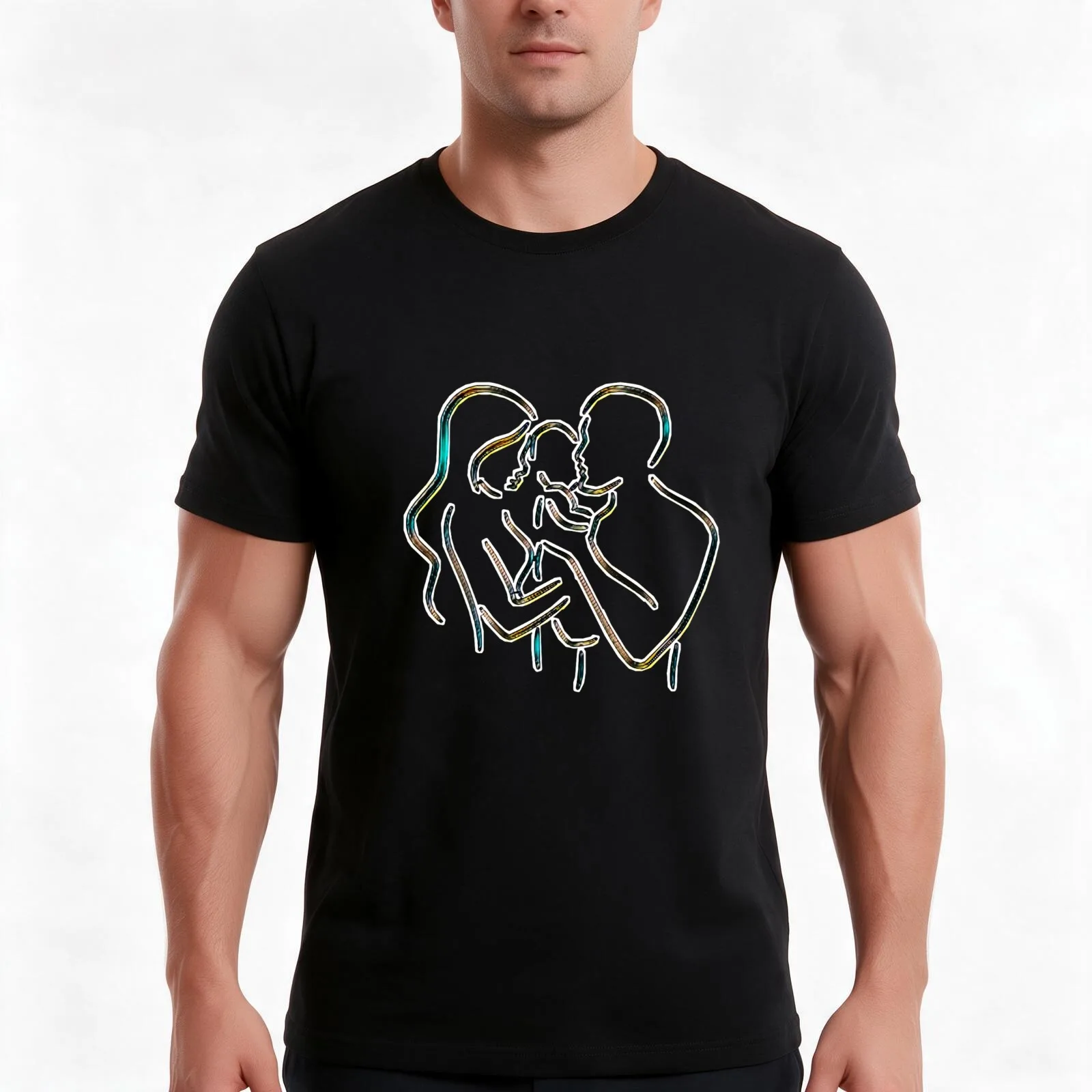 Waiting for a piece of sugar Line art T-Shirt, Summer Casual Cotton Tee, Oversized Streetwear Tops, Vintage Graphic Print