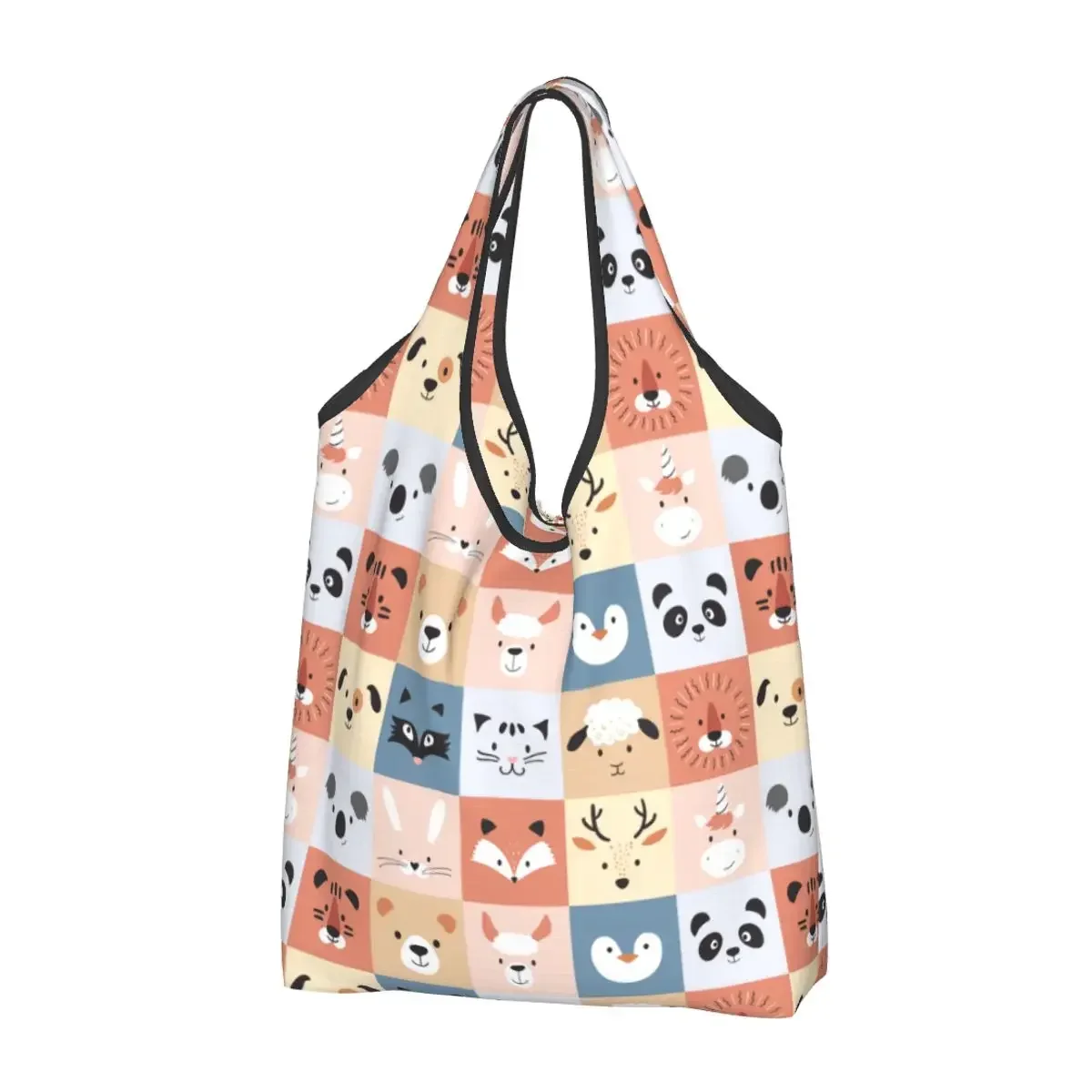 

Cute Animals Reusable Shopping Grocery Bags Foldable 50LB Weight Capacity Tote Bag with Pouch Eco-Friendly Machine Washable