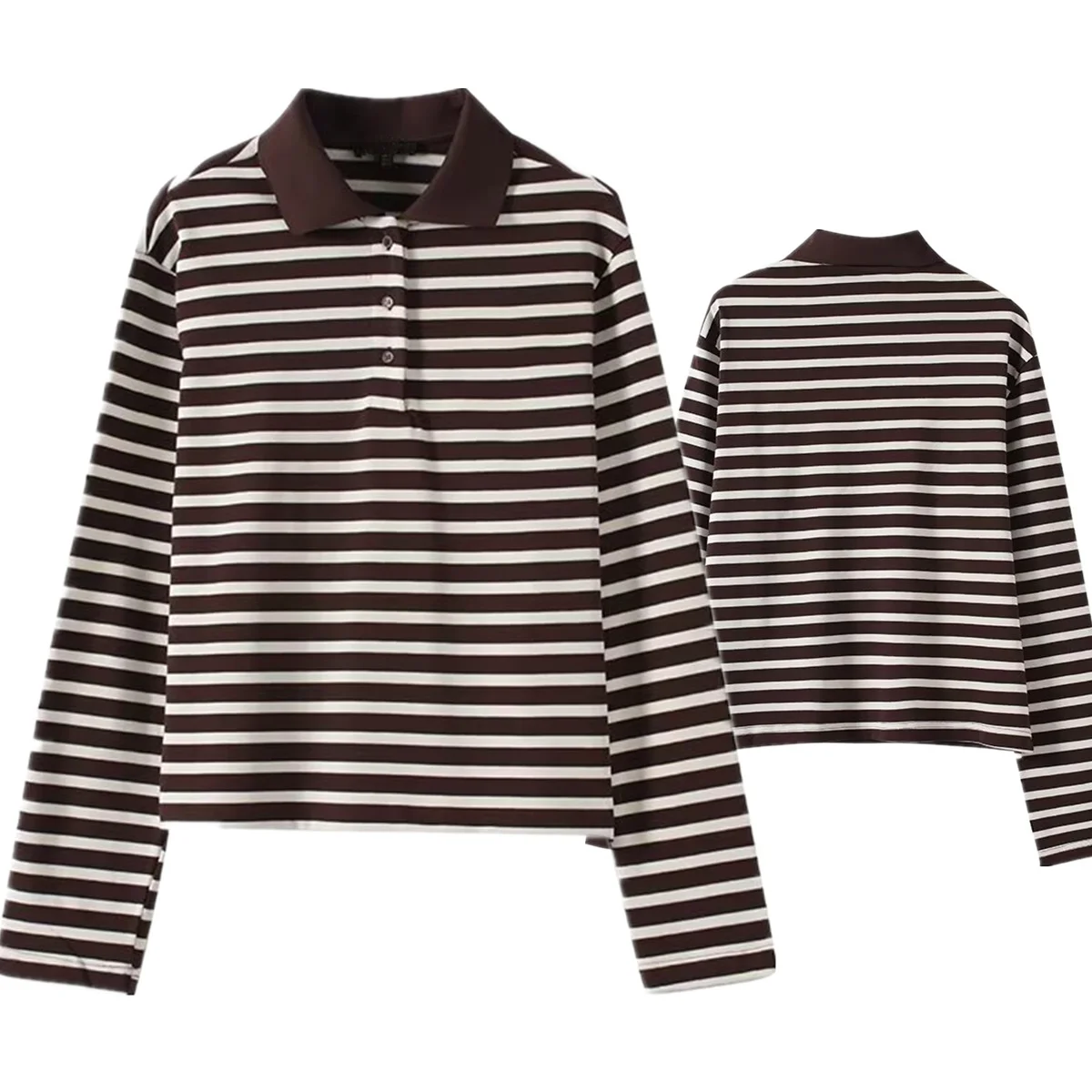 

Jenny&Dave French Retro Striped Polo Shirt Minimalist Autumn Cotton Long-sleeved T-shirt Women Pullover Top