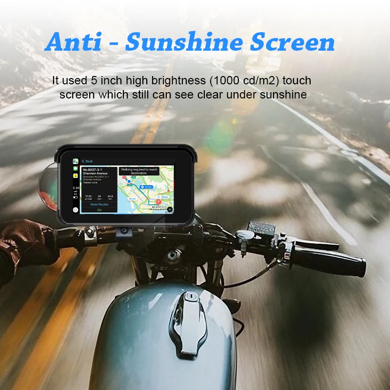 Portable 5" IPS Touch Screen Carplay Screen For Motorcycle Wireless CarPlay Android Auto GPS Navigation For Motor