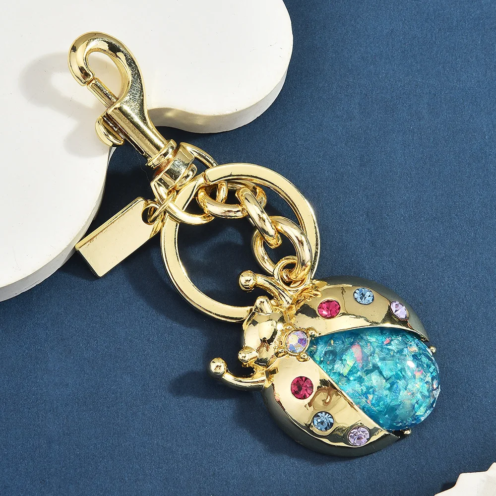 Exquisite Sparkling Ladybug Colorful Water Diamond Simulation Car Keychain Bag Pendant Small Gift Decoration