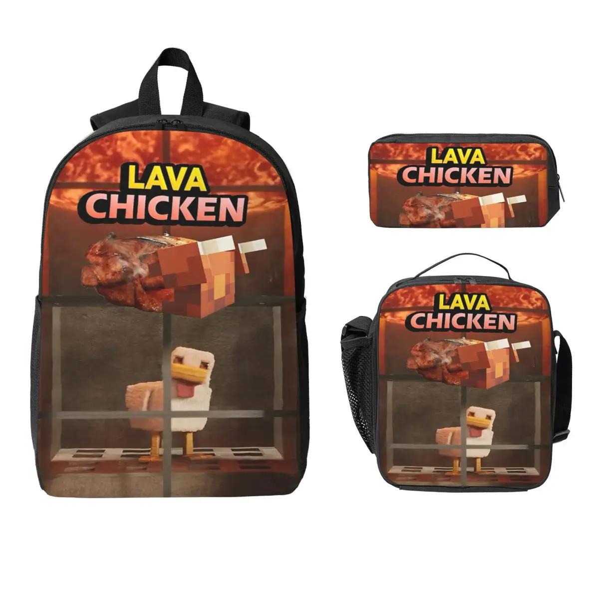 

M-My W-Worlds Lava Chicken Kids Backpack Lunch Box Pencil Boxes for Boys Girls Kindergarten Backpacks Schoolbag Bookbag Set