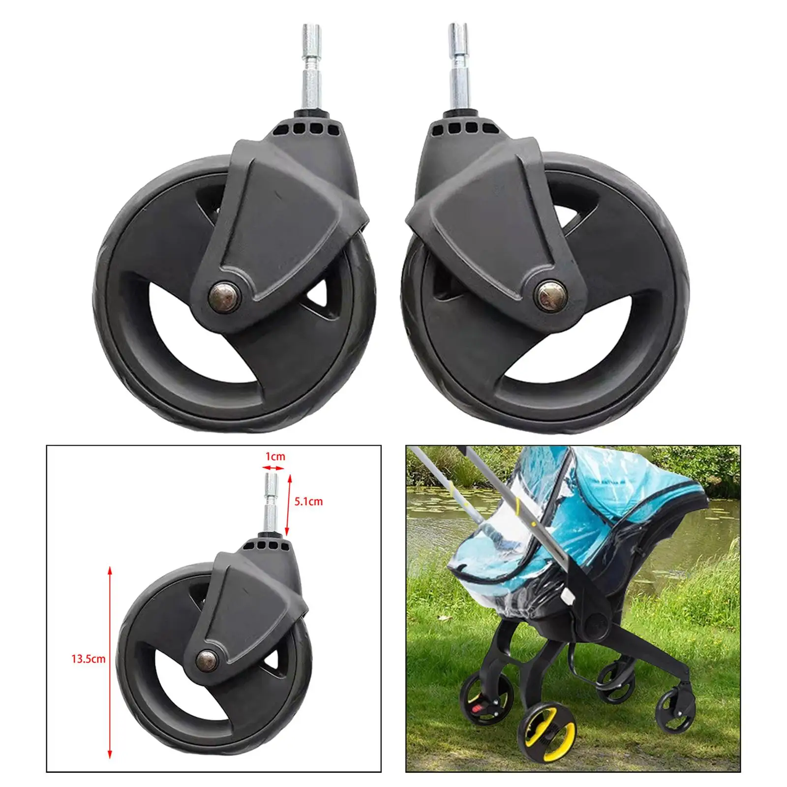 

2Pcs Trolley Wheel Wheel Replacement Spare Parts Repairing for Infant Carriage Pram Set Trolley Accessories