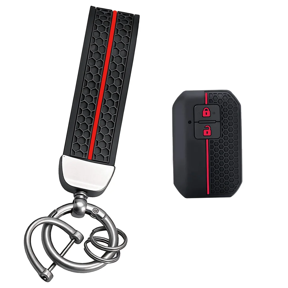 Honeycomb Red Line Silicone 2 Button Key Cover For Suzuki Swift Vitara S-Cross Ignis Baleno Jimny Keyless Fob Protector