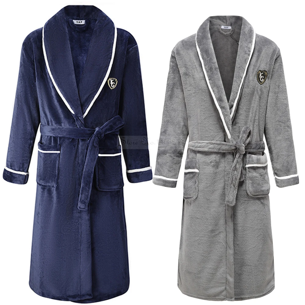 Plus Size Kimono Bathrobe Gown New Winter Couple Flannel Robe Thickened Warm Sleepwear Loose Coral Fleece Homewear Loungewear