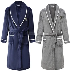 Plus Size Kimono Bathrobe Gown New Winter Couple Flannel Robe Thickened Warm Sleepwear Loose Coral Fleece Homewear Loungewear