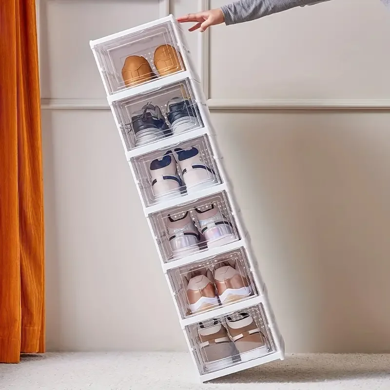 No-Install Folding Shoe Cabinet, Transparent Dustproof Shoe Rack, Unfolding Shoe Box，Collapsible Shoe Storage Organizer