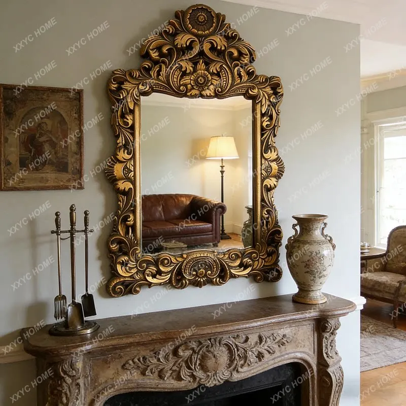 XXClassical carved advanced makeup mirror retro home living room decorative mirror