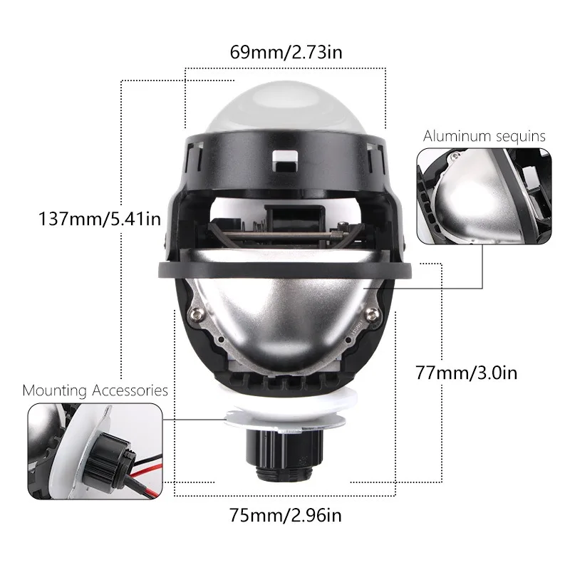 Experience True Lighting Excellence - 2.5 Inch Bi-LED Projector Lens Headlight Retrofit with Double Reflectors Glass HD Lens