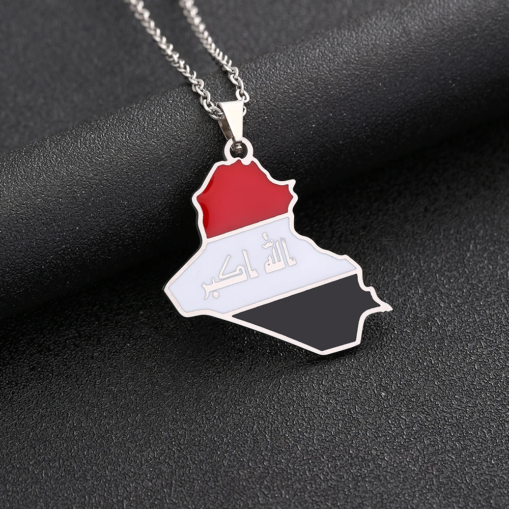 Republic of Iraq Map Flag Pendant Necklace Stainless Steel Gold/Silver Color Arabs Men Women Country Maps Jewelry Gift