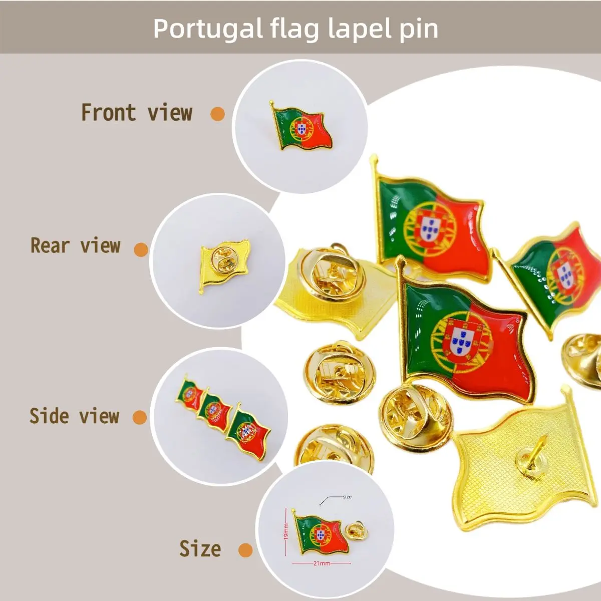 Portugal Flag Pin Badge International Travel Brooch Metal Alloy Souvenir Pin for Hat Clothes Backpack